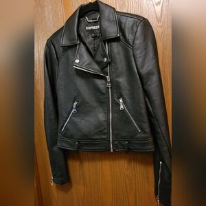 Express Women's Sleek Black Faux Leather Moto Jacket S